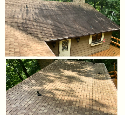 before and after cleaning photo of house roof arden nc